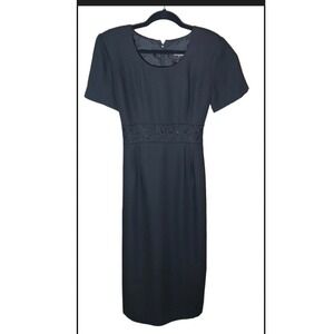 John Roberts Black Sheath Dress Short Sleeve Floral Beaded Waistband